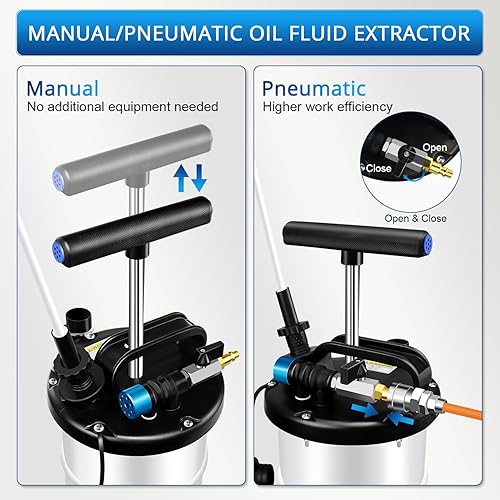 Miniatura 2 de YSTOOL Juego de bomba extractora de fluidos neumática y manual de 6.5L con evacuador de cambio de vacío de aceite, tubos de extensión y manguera de