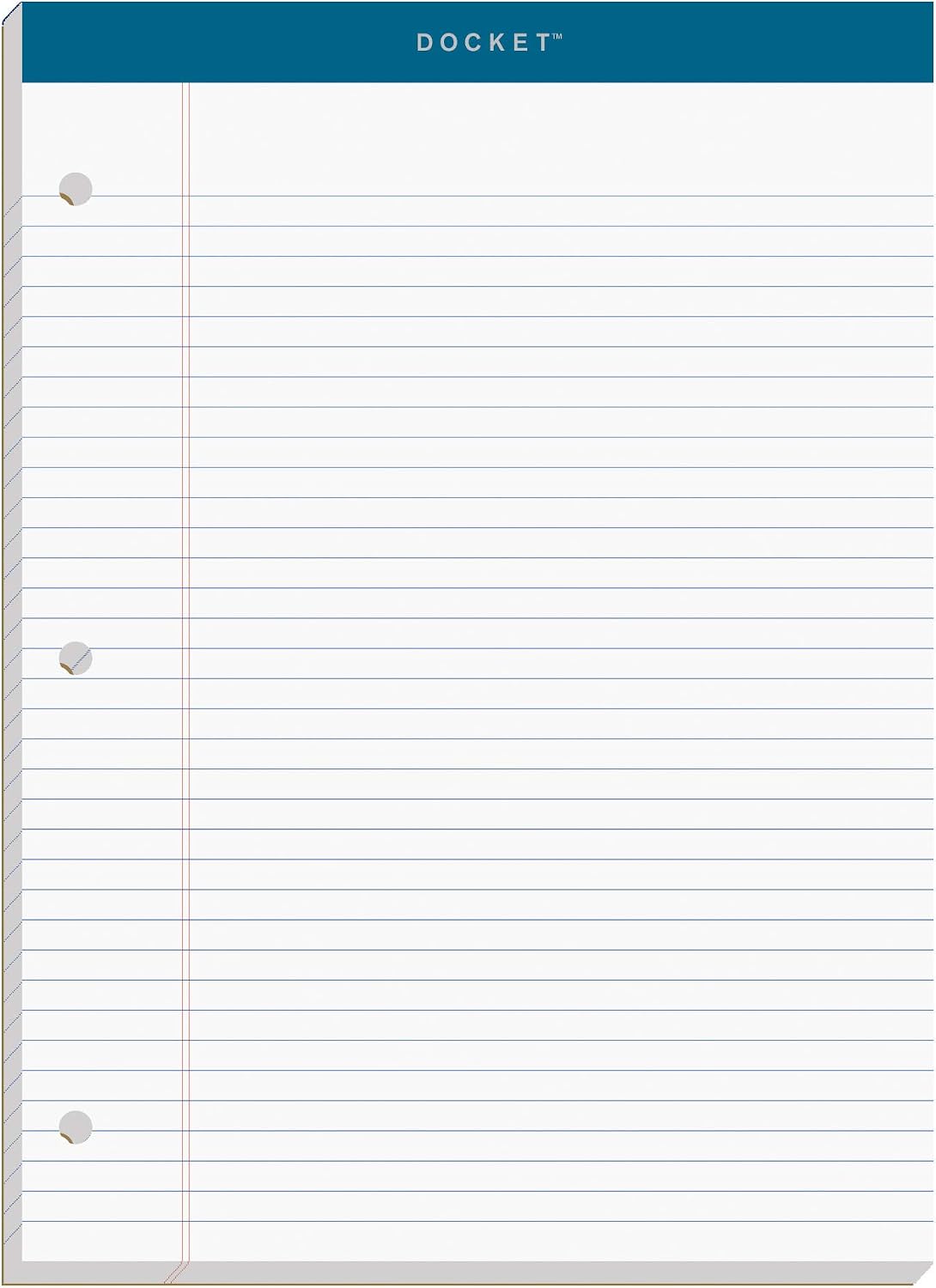 TOPS Docket Writing Pad, 8-1/2" x 11-3/4", College Rule, White Paper, 3-Hole Punched, 100 Sheets (63384)