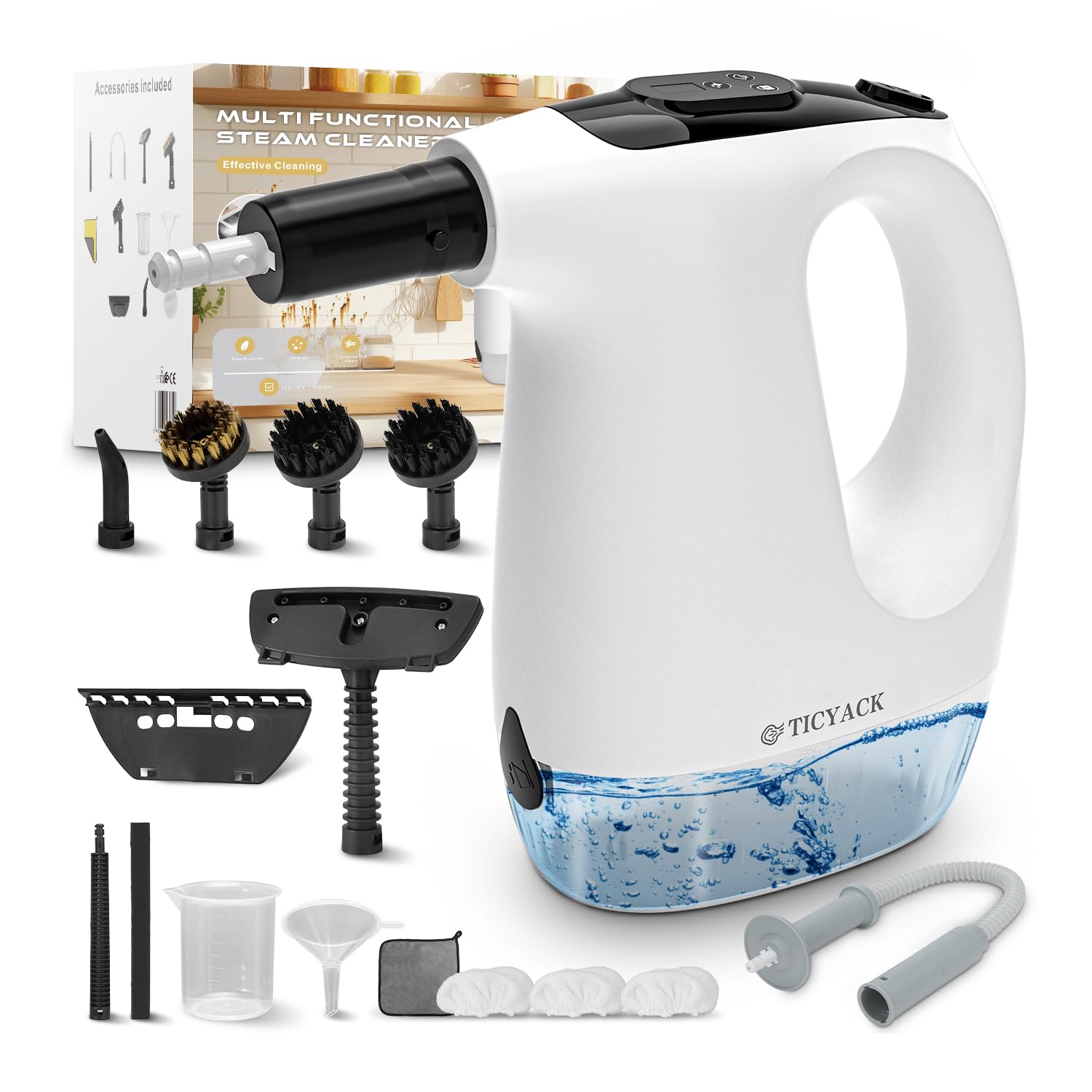 TICYACK Handheld Steam Cleaner 15S Rapid Heating 3 Adjustable Modes 14 Cleaning Kits Steam Cleaner for Home Kitchen