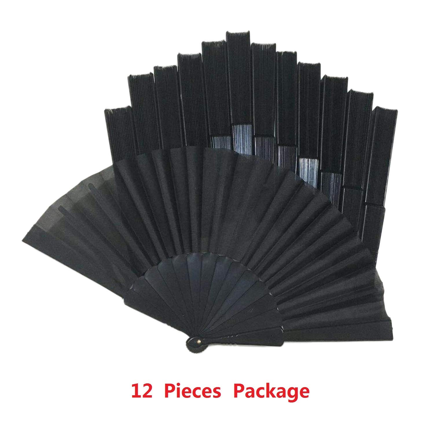 HUNANBANG 1 Dozen 12 Pieces Folding Hand Fans Church Wedding Gift, Party Favors, DIY Decoration Gift Size9 Wholesale 12pack (Black)