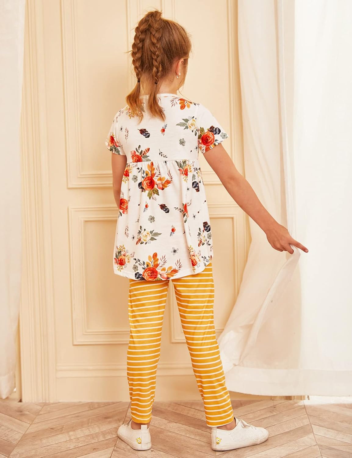 Arshiner Toddler Girls Outfits Floral Hi-Lo Tops+pants Sets Short SLeeve 2pcs Pants Sets with Pockets: Clothing, Shoes & Jewelry