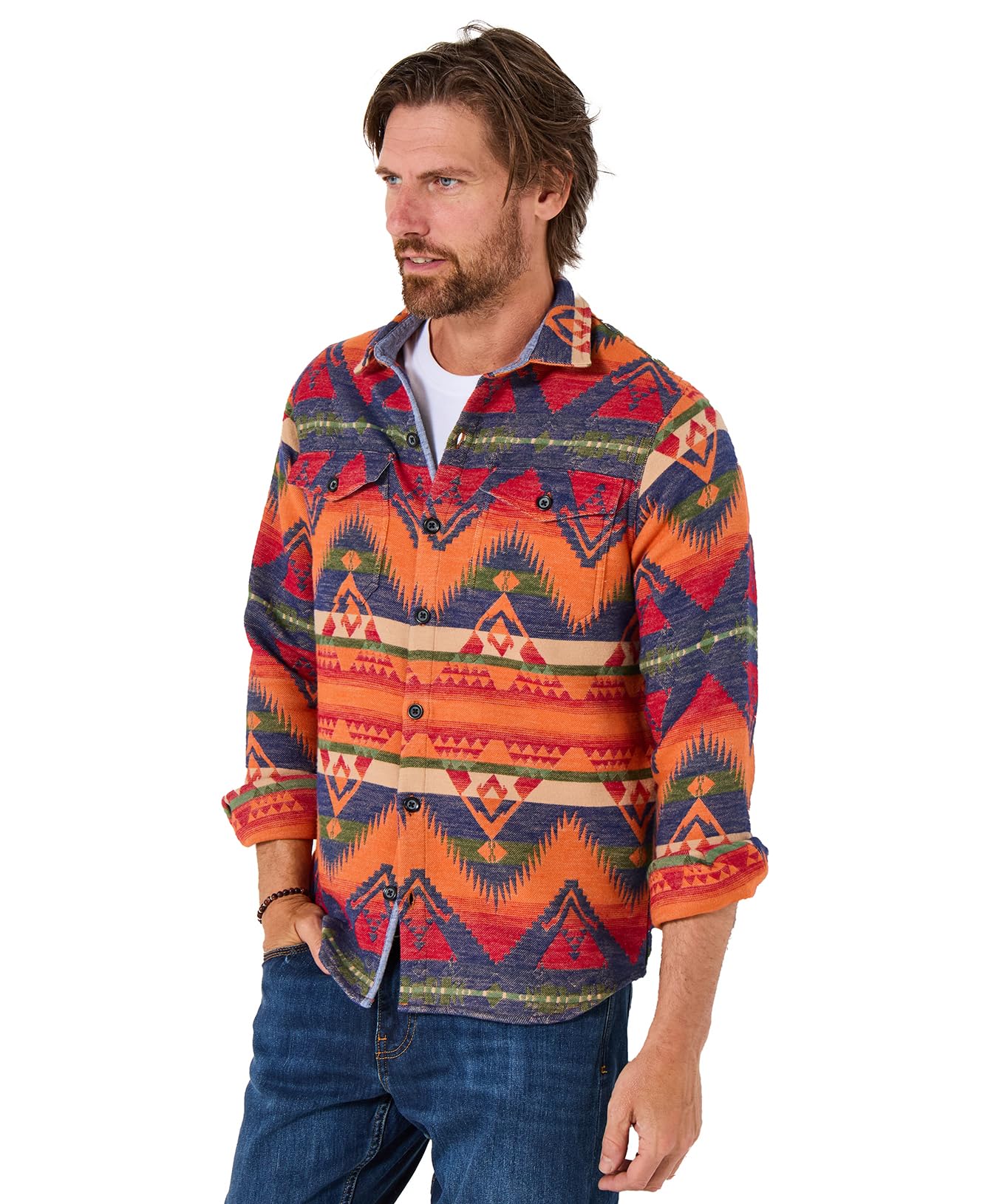 Joe Browns Men's Aztec Pattern Long Sleeve Shirt, Multi, XXL