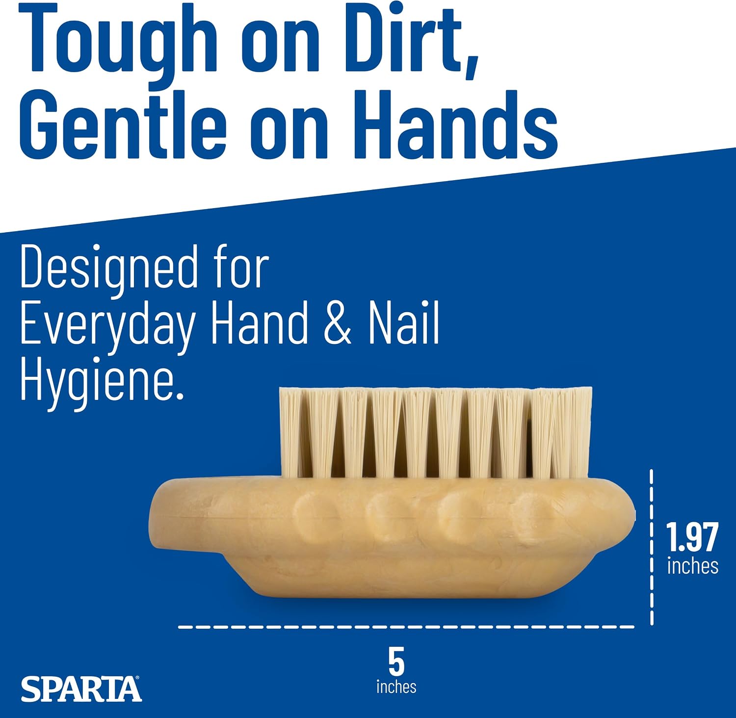 SPARTA Nail Scrub Brush Commercial-Grade, Heavy-Duty Hand and Fingernail Brush with Stiff Bristles for Gardeners, Mechanics, And Foodservice Personnel, Plastic, 5 Inches, Tan, (Pack of 12)