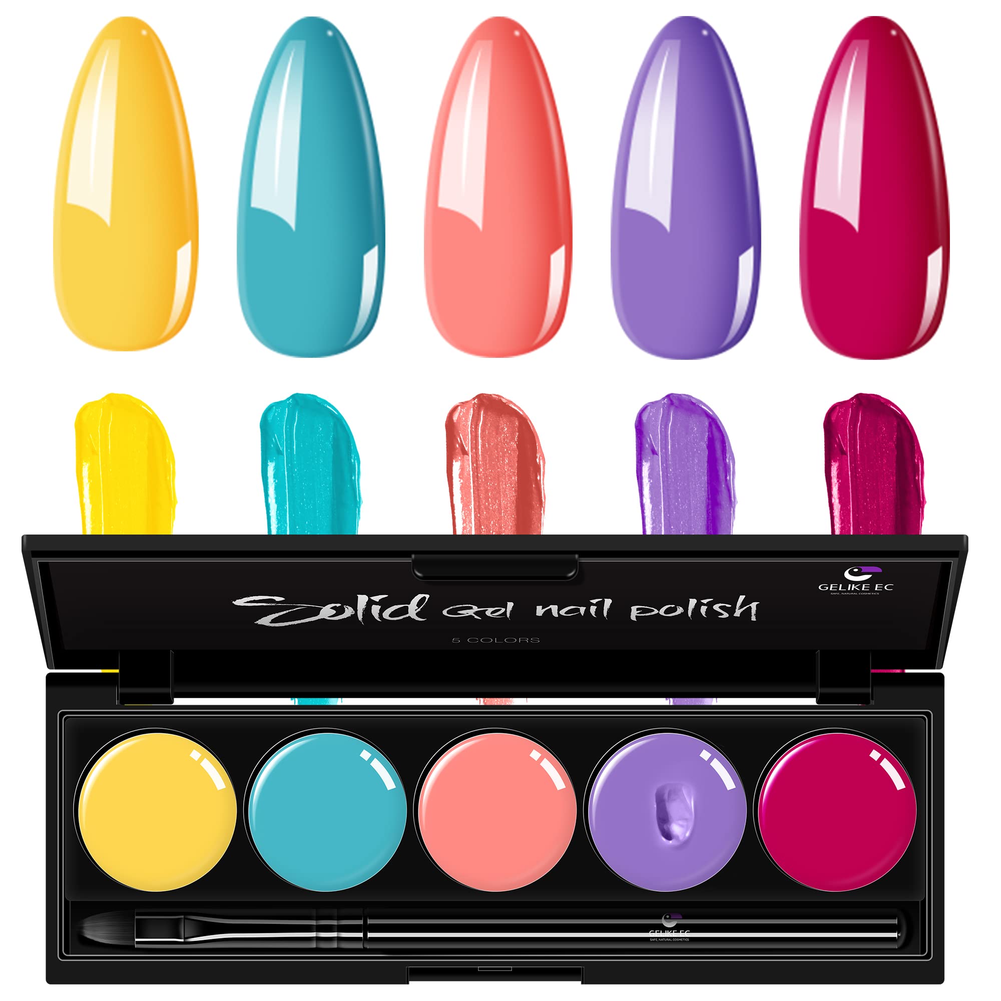 gelike ecGel Nail Polish, Solid Gel Polish 5 colors Blue Purple Yellow Cream Gel Nail Polish Set Orange Red Pudding Gel Nail Polish, UV LED Soak Off Gel Cured Salon Nail Art DIY Home, with Brush- 2023 Spring Summer Colors
