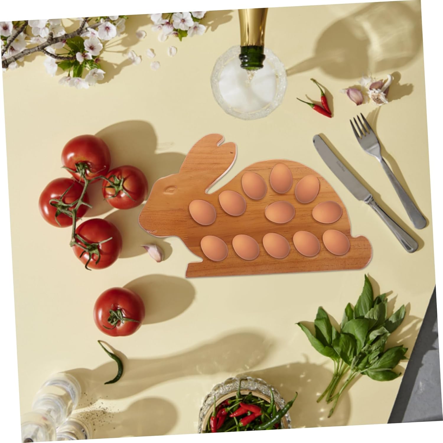 Wooden Egg Tray Bunny Shape Easter Egg Decor Counter Storage Rack Wear-resistant Flocked Easter Bunny Treats