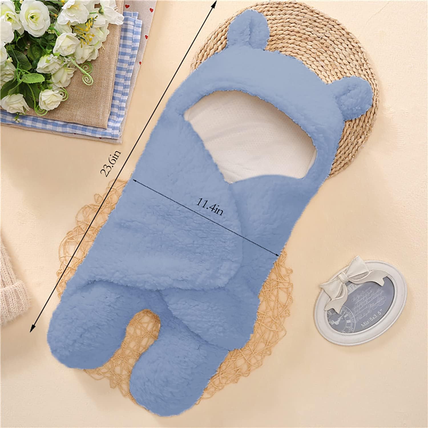 Baby Swaddle Blanket Boys Girls Cute Bear Plush Essential Receiving Blanket Ultra-Soft Newborn Registry Sleeping Wraps for Infant 0-6 Months - Blue - Image 2