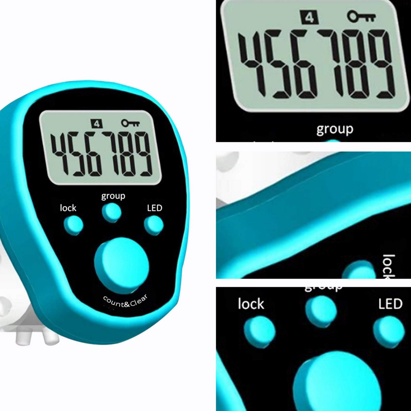 Contatore digitale Tasbeeh, contatore elettronico per le dita, contatore Tasbeeh con luce LED, funzione di blocco, contatore per dita alimentato a batteria, per casa, all'aperto, viaggi