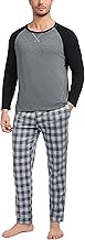 Litherday Men's Pyjamas Sets Cotton Long Sleeve Nightwear Sleepwear Pjs Set Soft Top & Plaid Bottoms Lounge Wear with Pockets