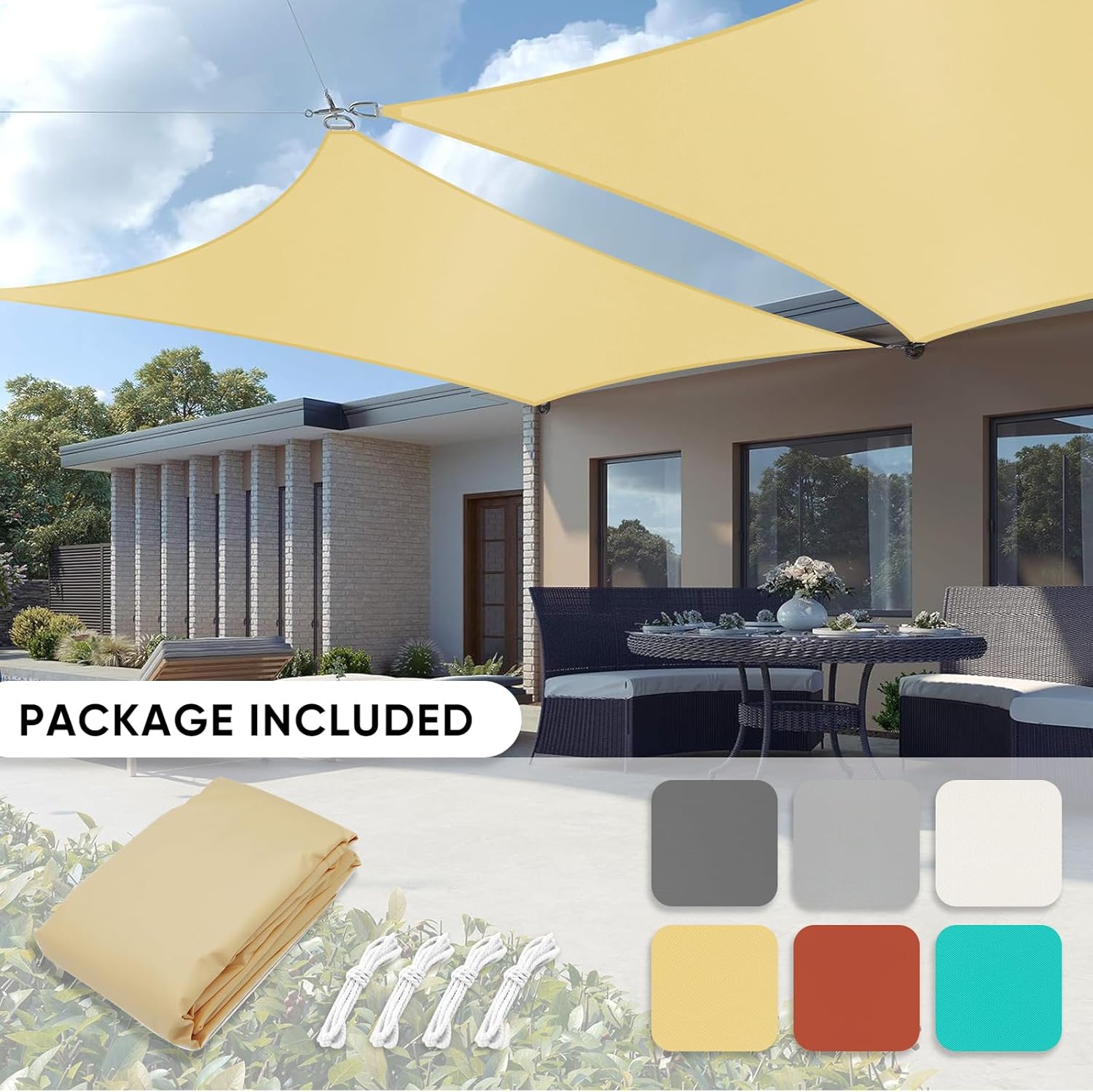Shade&Beyond Waterproof Sun Shade Sail 12'x12' Rectangular Sand Shade Sail, UV Block Sun Shades Outdoor, Shade Canopy for Garden Patio Backyard Lawn Deck