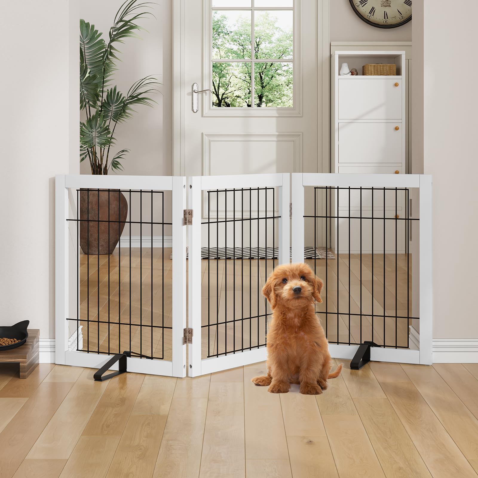 Semiocthome Bamboo Freestanding Dog Gates for Doorways, 2-Panel Indoor Puppy Gates for The House with 2 Metal Stands, 60cm(H) Folding Pet Gate for Stairs Expands Up to 94cm(W) Walnut — view 35