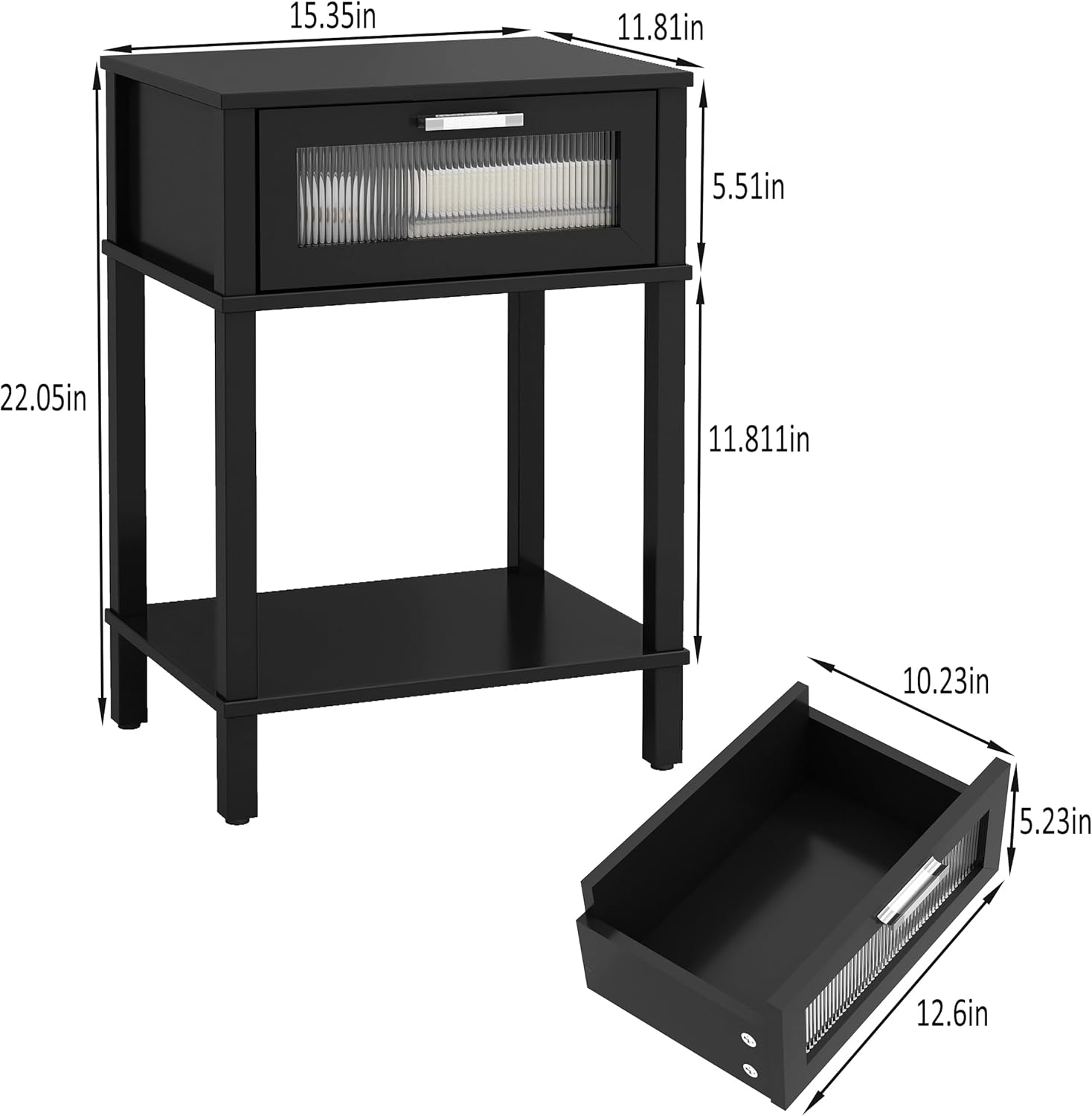 Nightstand Wooden Bedside Table with Drawer Black Night Stands Modern Style Small End Table Side Table with Storage Shelf for Bedroom Living Room MLBZ10B - Image 3