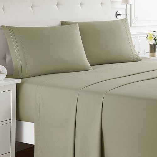 nestl RV Short Queen Sheets Set - 4 Piece Bed Sheets for RV Queen Size Bed, Double Brushed RV Size Sheets, Hotel Luxury Sage Green Sheets, Extra Soft Bedding Sheets & Pillowcases