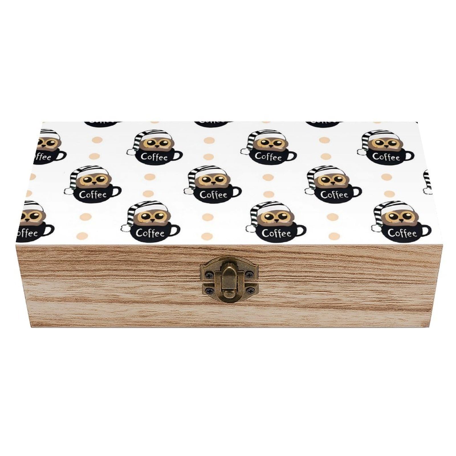 SMAZDFXX Colorful Owl Coffice Wooden Storage Box With Hinged Lid Decorative Front Clasp Keepsake Boxes