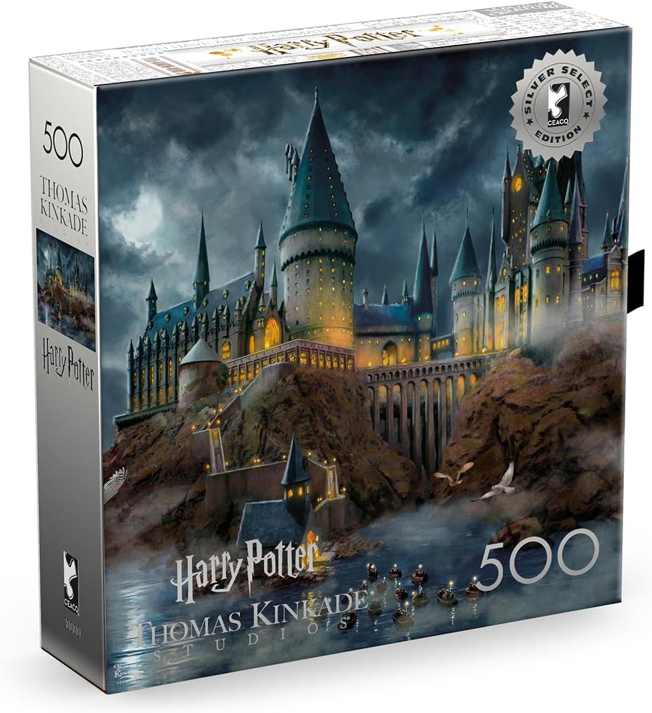 Ceaco 500 Piece Thomas Kinkade Hogwarts Castle Puzzle for Adults, Silver Select - 500 Piece Jigsaw Puzzle - Challenging and Colorful Puzzle for Adults – Precision-Cut Pieces, Beautiful Artwork