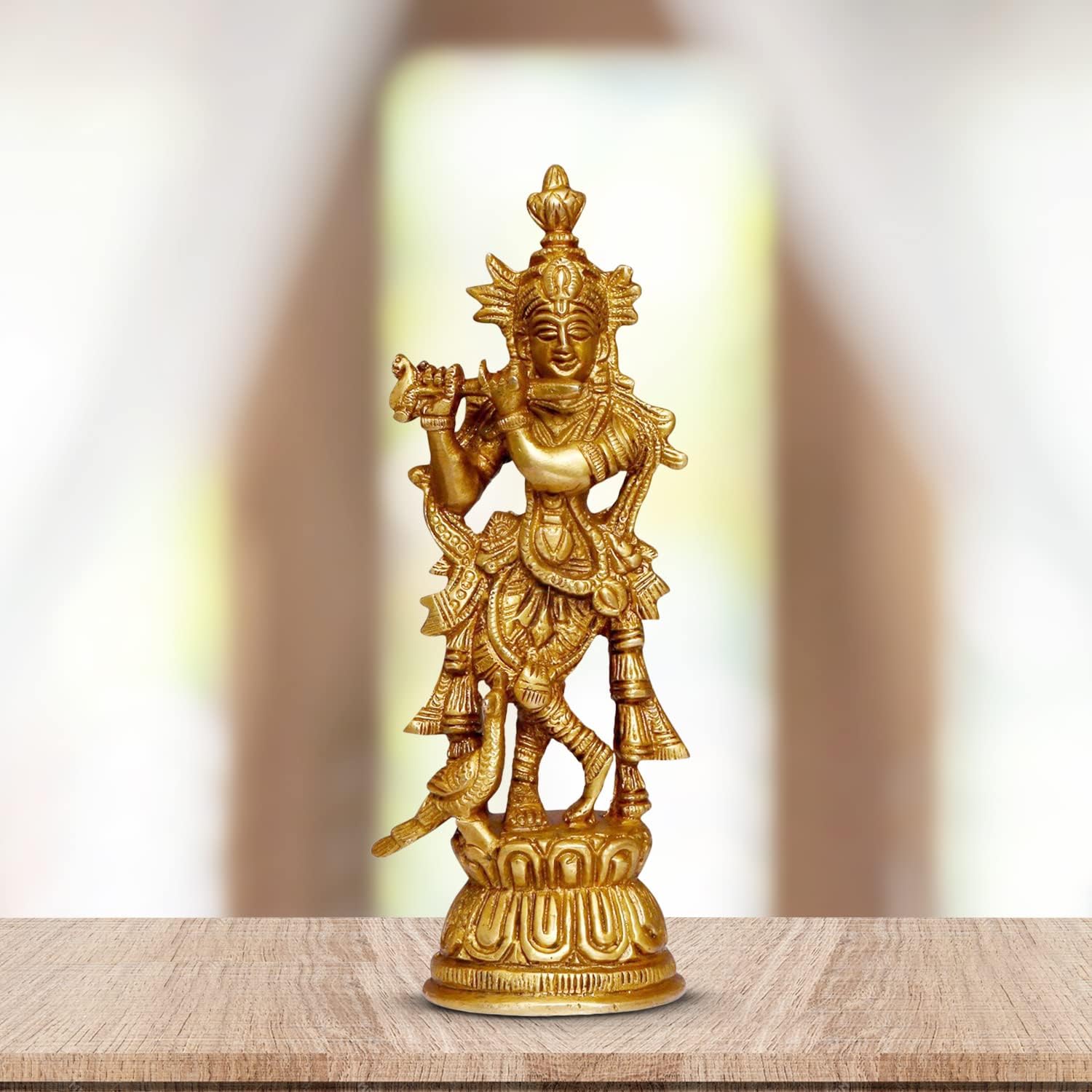 Estatua Lord Krishna Con Kamdhenu En Latón Dorado - 4 Pulgadas, Figura Hindú Decorativa, Ideal Para Pooja O Regalo