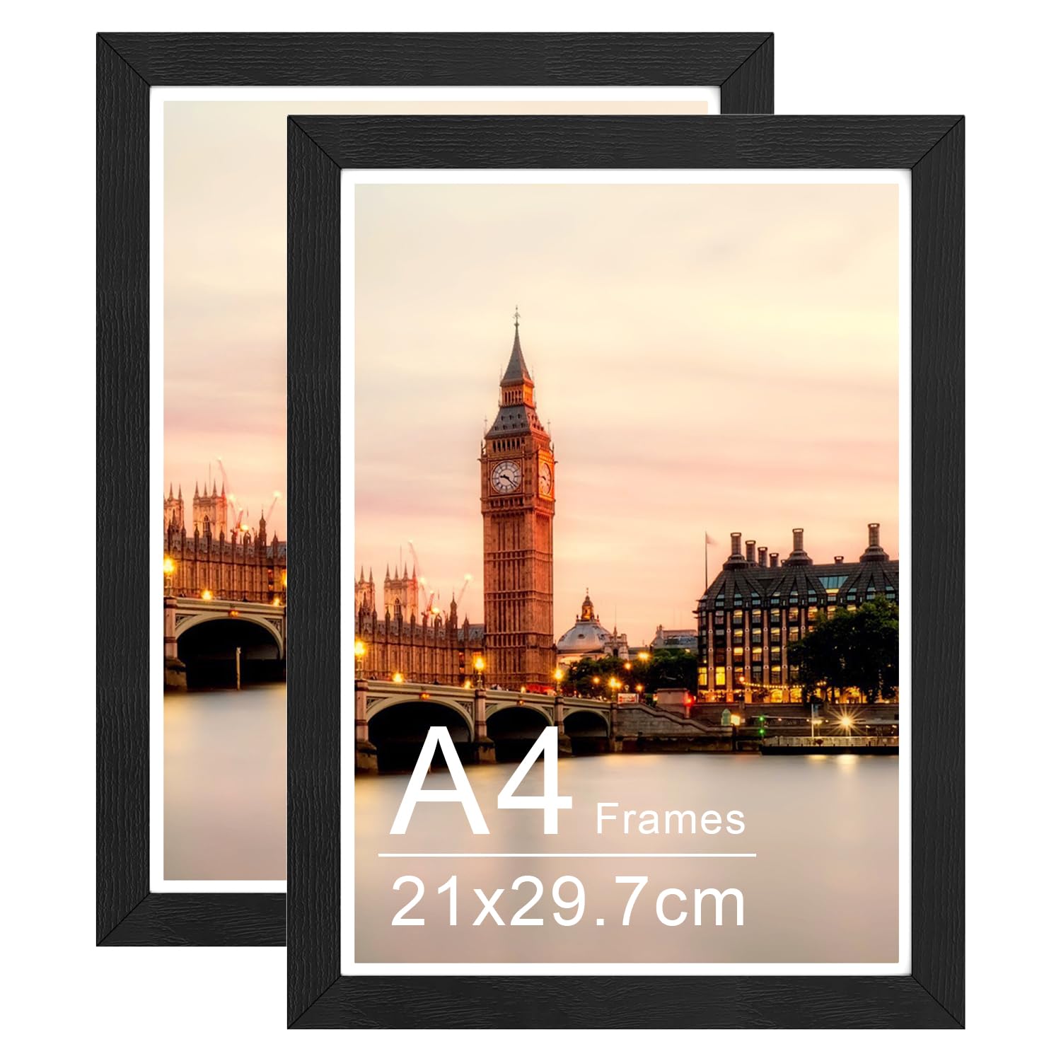 Bobeen A4 Photo Frames, Pack of 2 Black Picture Frame (21x29.7CM) for Table Top and Wall Mounting, 21x29.7cm ( 2 Pack )