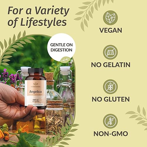 Miniatura 5 de HERBAMAMA Suplemento Dong Quai  1000 mg de raíz de angélica para apoyo de la mujer  Cápsulas de polvo de Dong Quai  Vegano, sin OMG Angelica Herb