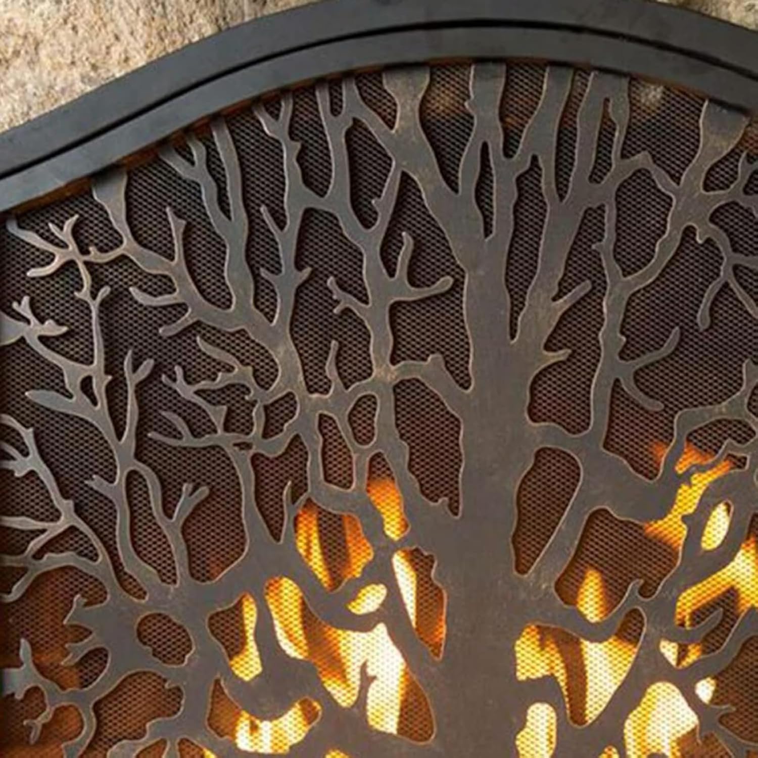 Paravento per camino in ferro battuto a forma di albero con porta, realizzato a mano, parascintille per bruciatori a legna e caminetti aperti per soggiorno
