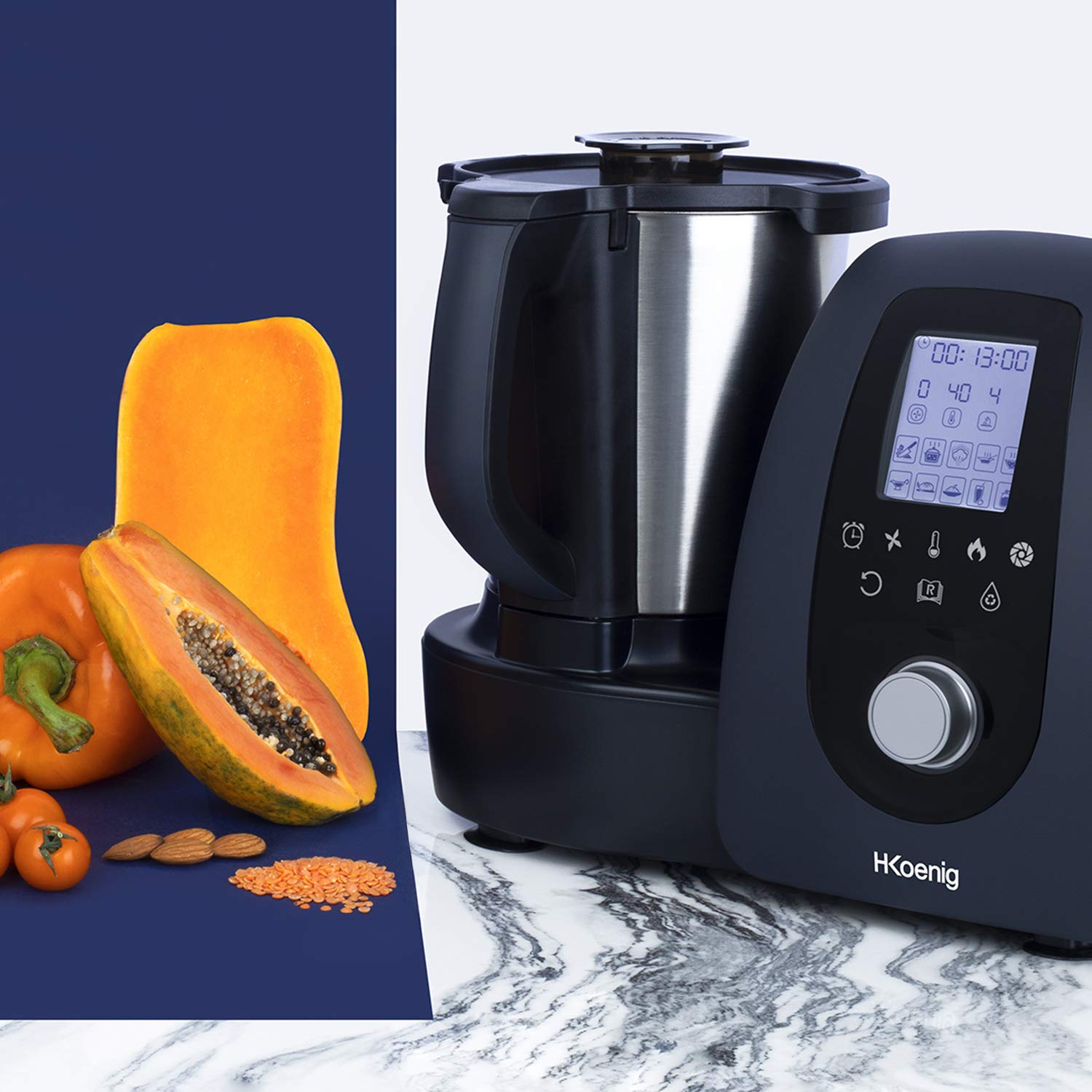 H.Koening Robot da Cucina HK8, Multiuso,30 Funzioni,10 Velocità,Temperatura da 37° a 120°,Fino a 4 Preparazioni nello Stesso Momento,2L,Professionale
