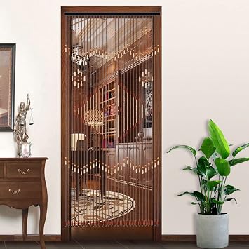 Wooden and Bamboo Beaded Curtains, 31 Wire Tassel Beaded Door, Handmade Door Curtain, Bohemian Decoration, for Porch Bedroom Living Room Partition, 90 x 208 cm