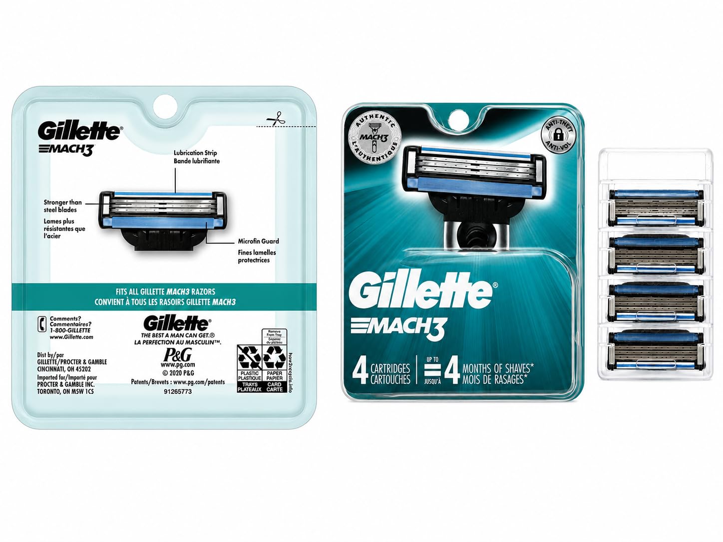 Gillette Mach3 Razor Blades for Men, Pack of 4 Refill Blades (2 Packs) image 3