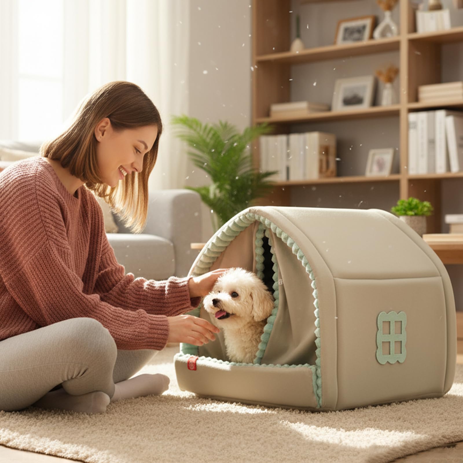 Galatée Lit-Grotte pour Chat, Maisonnette Mignonne pour Chat, Cachette Pliable pour Animaux De Compagnie, Tente Douce Et Chaude pour Animaux, Tente d'hiver Chaude pour Chien(M)