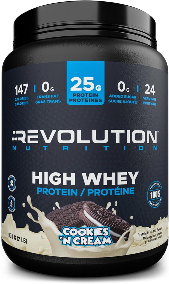 Revolution Nutrition, High Whey, Protein Powder 2LB, Whey Isolate, Gluten Free, For Men & Women, 25g of Protein Per Scoop, 908 g, 24 Servings (Cookies and Cream, 2 Pound)