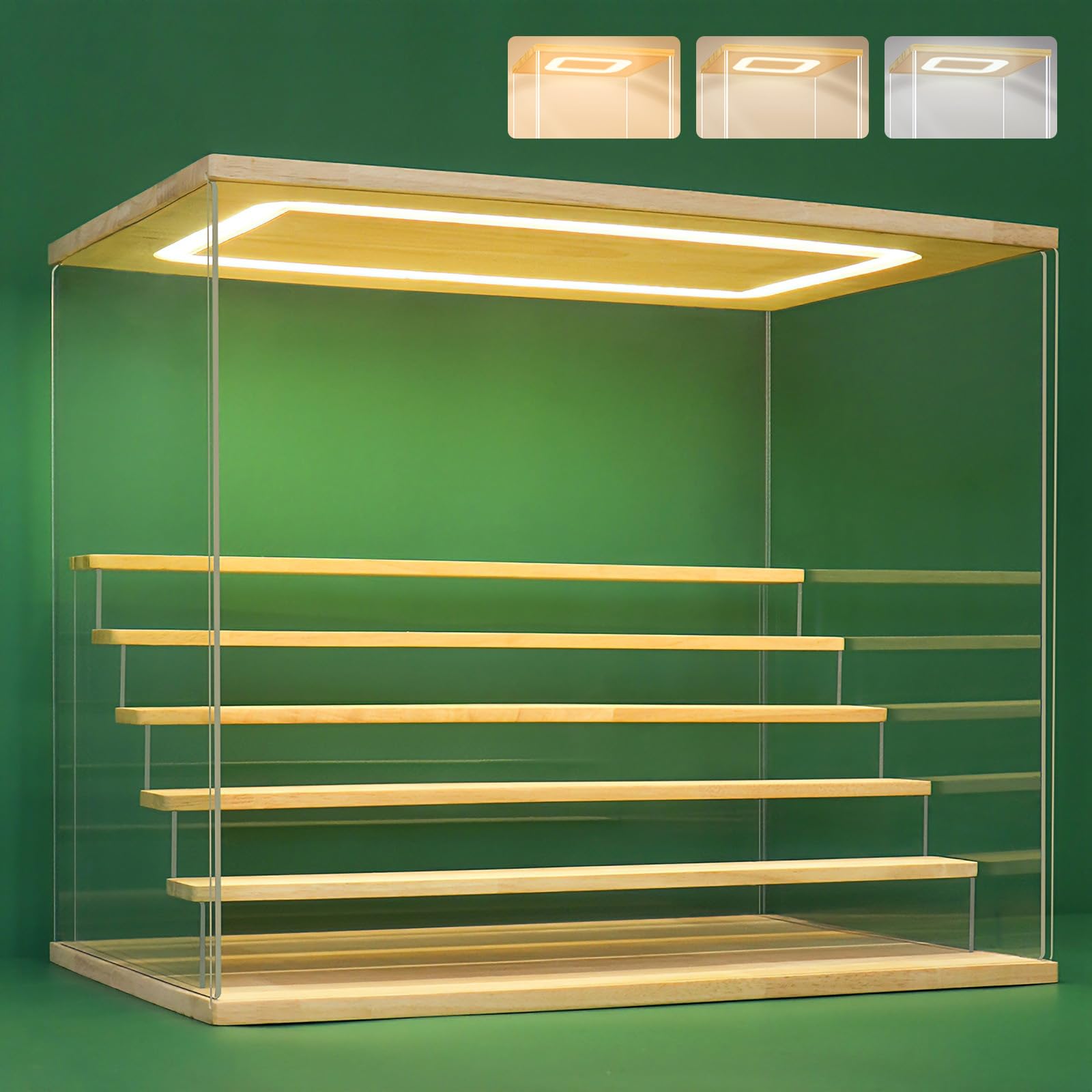 Nonemey Vitrina Expositora Transparente con Luz Led,2/3/4/5/6 Niveles Cajas de Metacrilato de Almacenaje,Antipolvo Caja Organizadora,Vitrina Acrílica para Colecciones (Negro, 4Tier-31.5*24.5*26.5 cm) — view 17