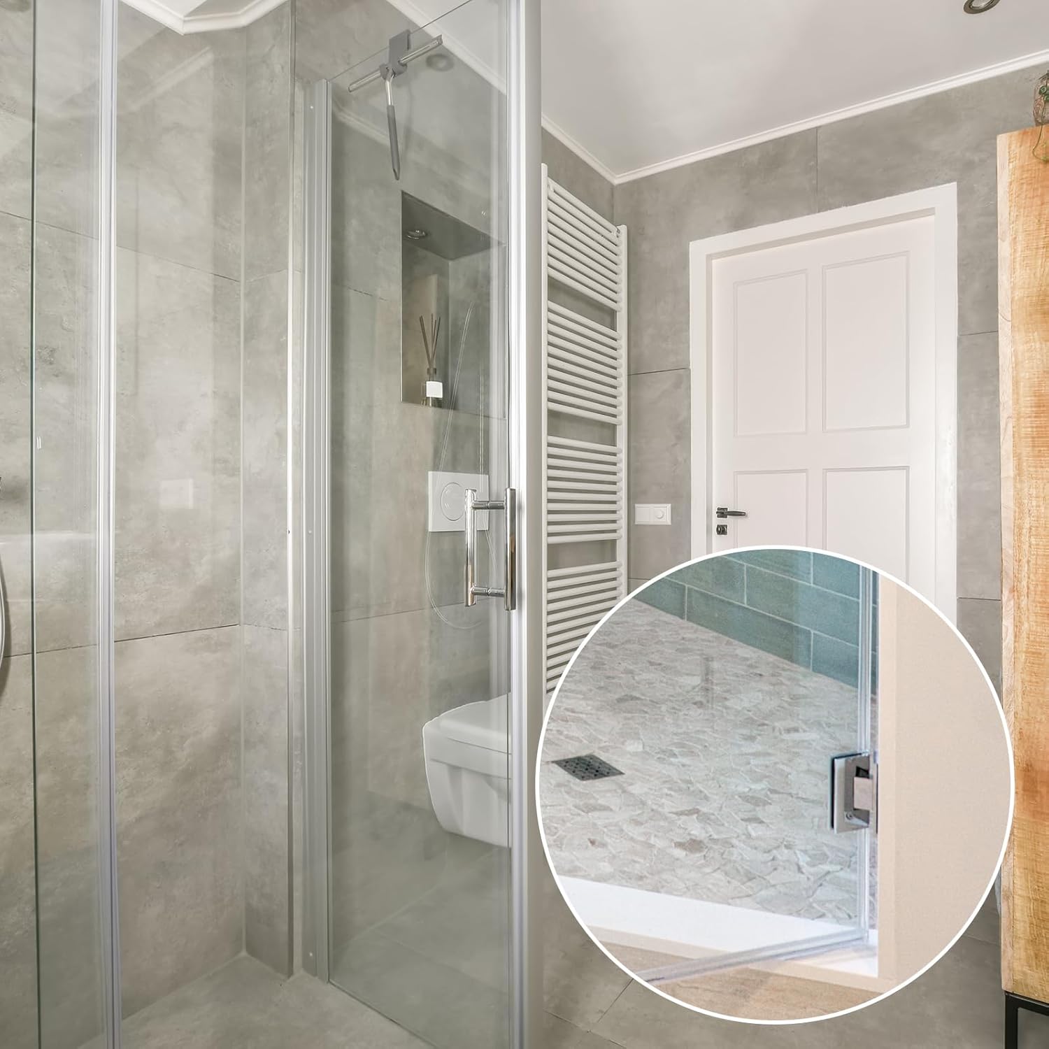 1 Roll Shower Door Bottom Sweep 108 Inch T Style Silicone Bottoms Waterproof Sweeps Replacement Seal Doors Bottom Seal Strip Rubber Sweep Trim for Bathroom Home Door Shower (Clear)