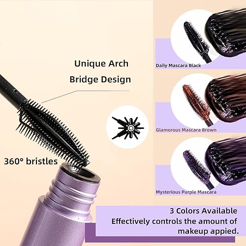 Miniatura 4 de DAGEDA Máscara de pestañas de fibra de 2 piezas, máscara de pestañas marrón voluminizadora de larga duración, rímel natural definida impermeable,