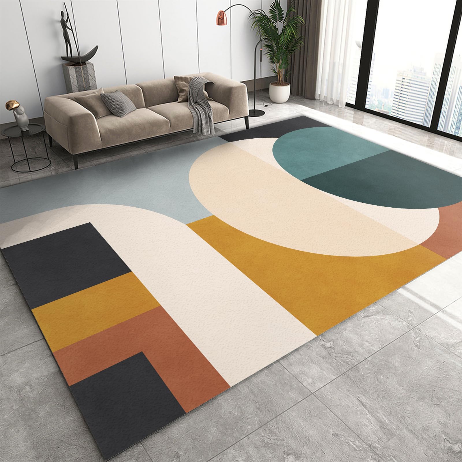 QDJKBL Area Rugs 180 x 270 cm Medieval Geometric Bohemian, Colorful Geometric Cartoon Children Area Carpet, Apartment Carpet Do Not Fade Pattern Clear for Cafe Office Door Mats Porch