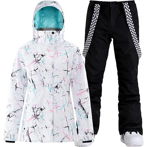 GSOU SNOW Women Ski Jacket and Pants Set Snowboarding Snowsuit Snow Coat Hooded Waterproof Windproof