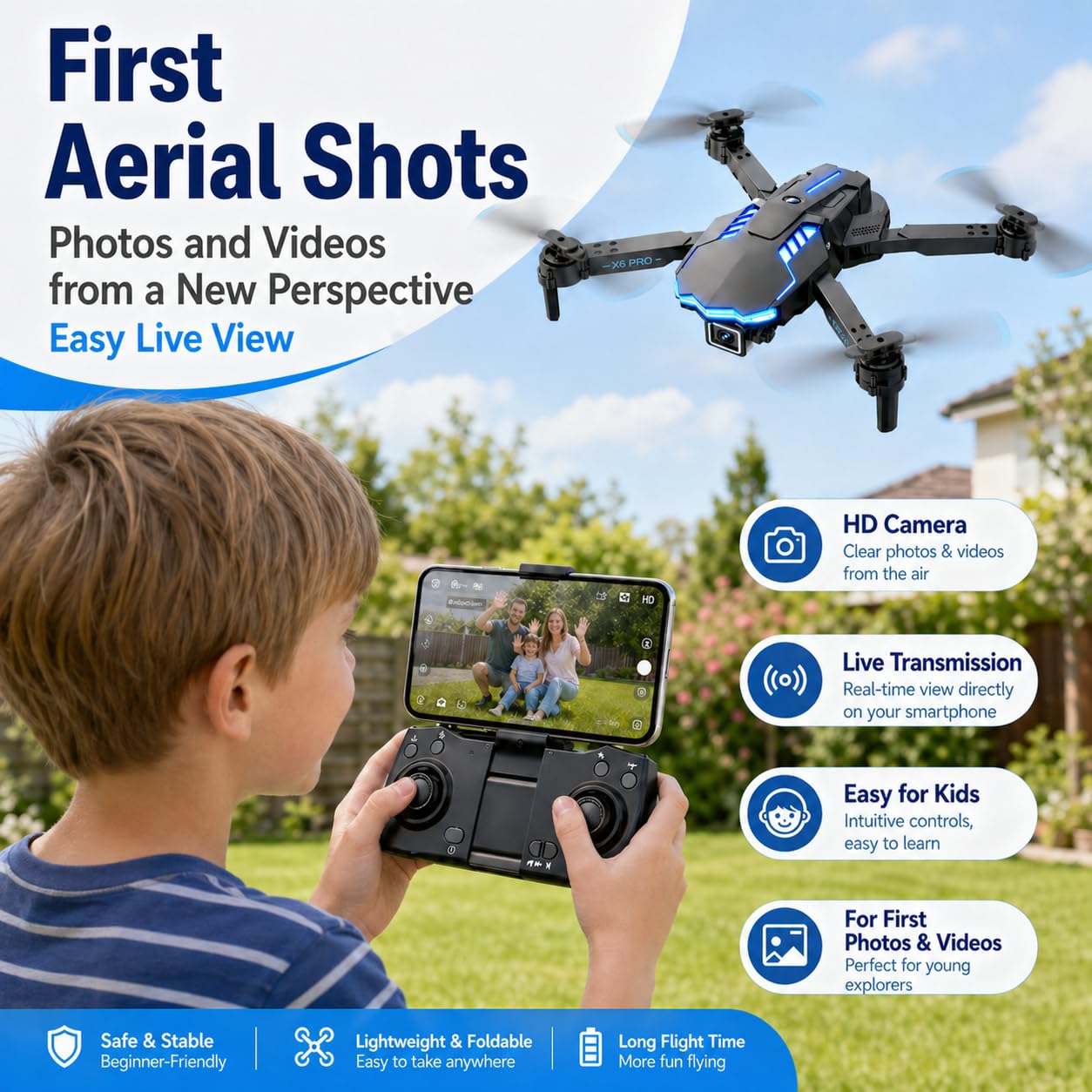 Dron con Camara 1080P para Niño y Adultos RC Quadcopter con Motor sin Escobilla Drone FPV para Principiantes con 30min de Vuelo/Altitud Retención, Juguete para Niño Regalos Cumpleaños (Grey)