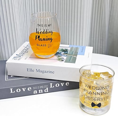 Miniatura 8 de ONEHAUS Regalos de compromiso para parejas, novio y novia, juego de regalo de copa de vino y whisky, regalo de prometida para él y ella, gafas para