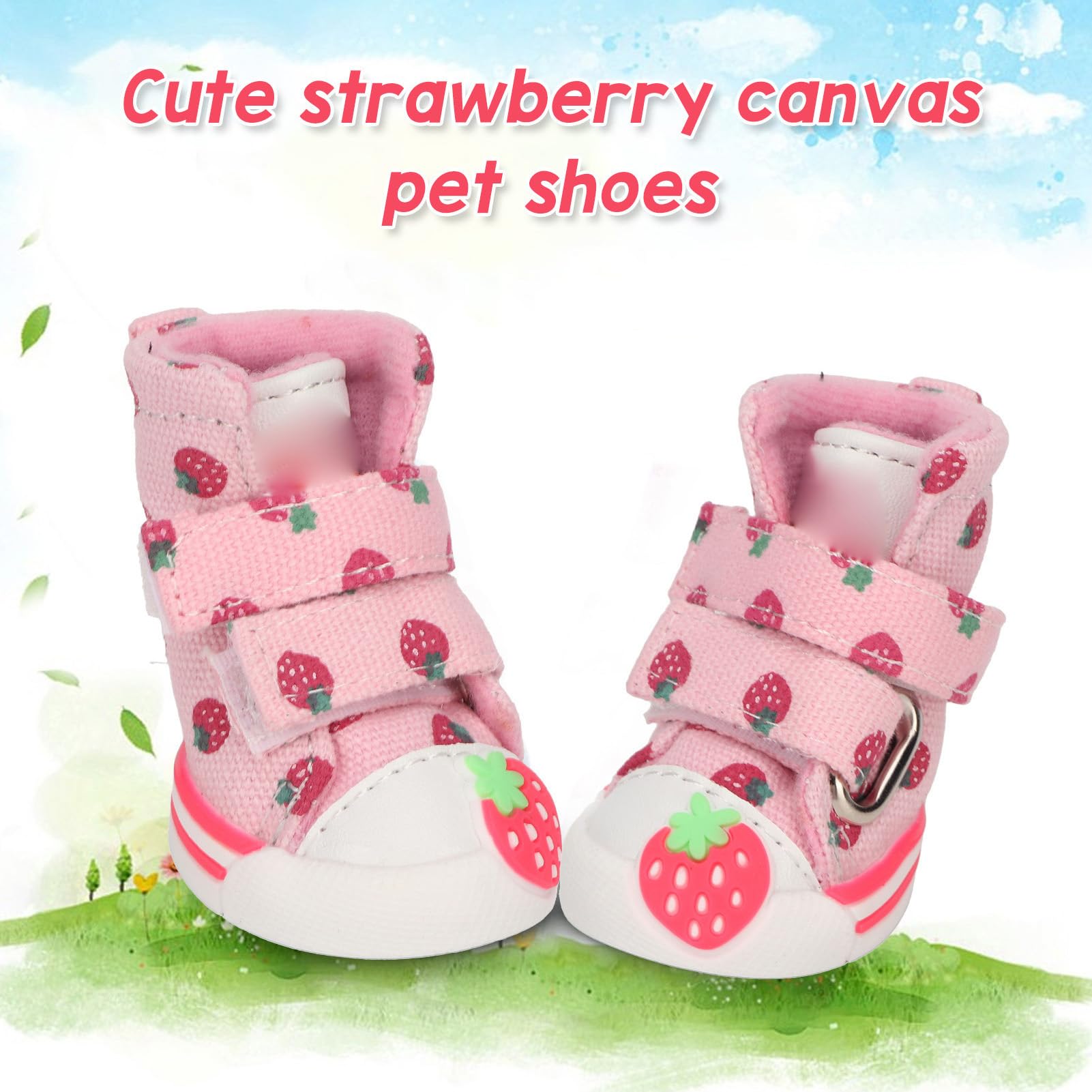 ZIZEV Dog Boots, Cute Strawberry Decoration Sturdy Easy to Wear Pet Shoes for Pet Supplies (1800ml)