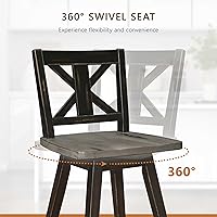 Vista 6 de Homelegance Juego de 2 taburetes de altura de mostrador - Marco de madera maciza, taburetes de madera giratorios de 360°, reposapiés, respaldo en X