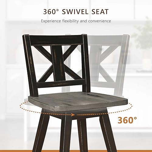 Miniatura 6 de Homelegance Juego de 2 taburetes de altura de mostrador - Marco de madera maciza, taburetes de madera giratorios de 360, reposapiés, respaldo en X,