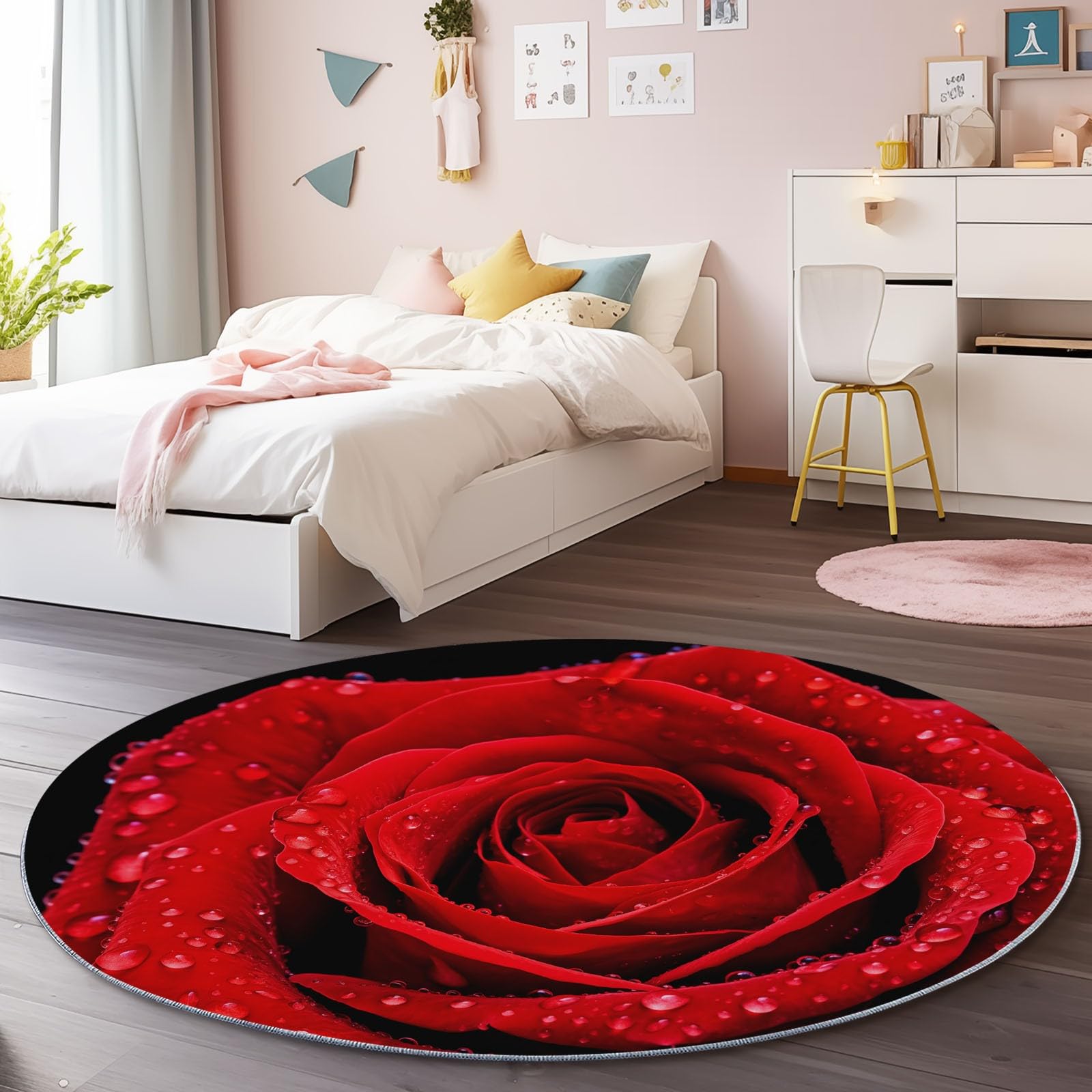 Tapis rond 160 cm salon fleurs tapis de sol rouge chambre