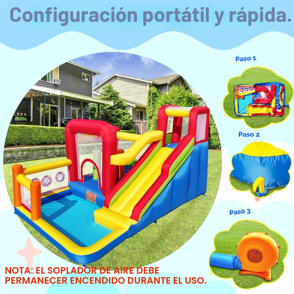 Ballsea Castillo hinchable infantil con soplador – Multifuncional, red de seguridad, seguro y duradero, perfecto para cualquier temporada, para interior/exterior