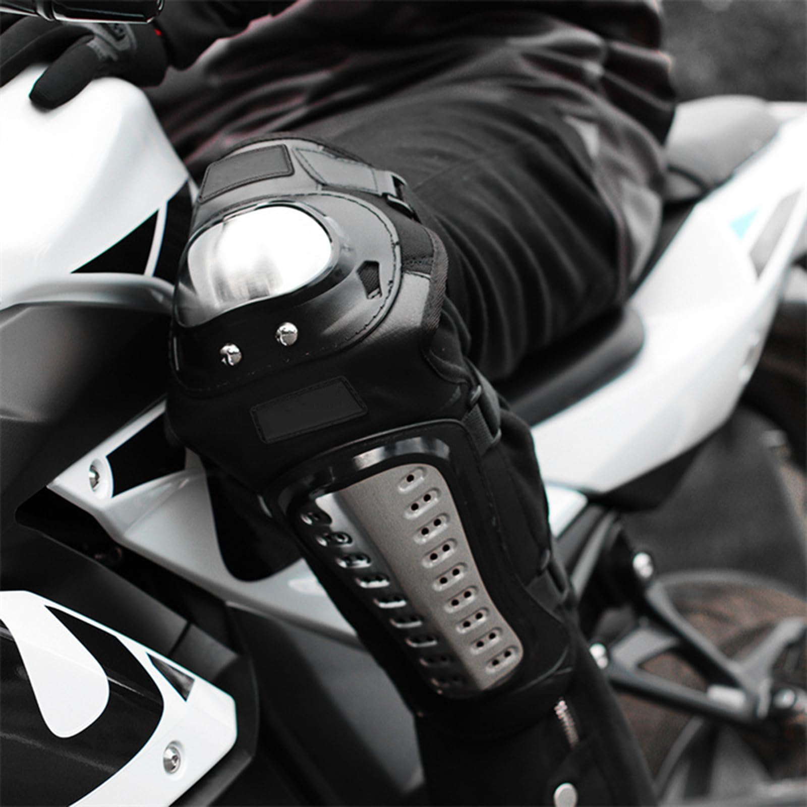 Ochraniacze na łokcie i kolana motocyklowe dla dorosłych, ze stali nierdzewnej, regulowane ochraniacze na golenie, do rowerów wyścigowych, quadów, MTB, zjazdów,Black-Knee Pads