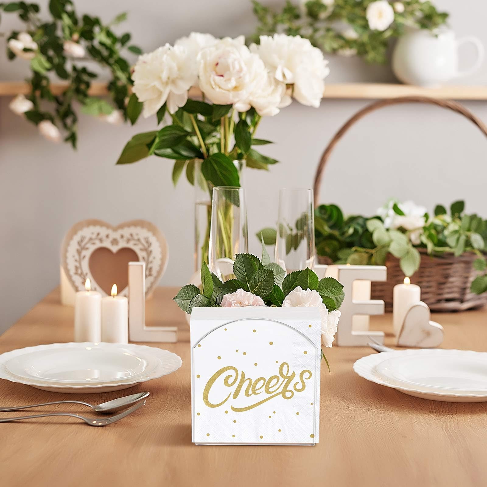 Patelai 4 Pack Crystal Acrylic Clear Napkin Holder for Table Tissue Paper Guest Towel Holder Standing Vertical Napkin Dispenser for Cocktail Beverage Kitchen Bar (Square Paper)