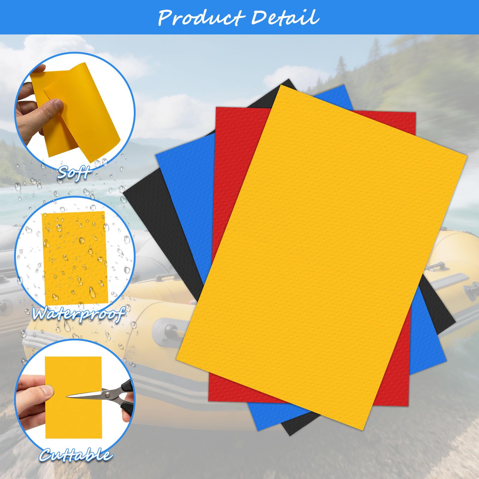 4 Pezzi Toppa di Riparazione per Gommone, 10cm x 15cm Toppa di Riparazione in PVC, Kit Riparaziones SUP Gonfiabile per Kayak, Gommone, Barca, Canoa, SUP Gonfiabile(Colori)