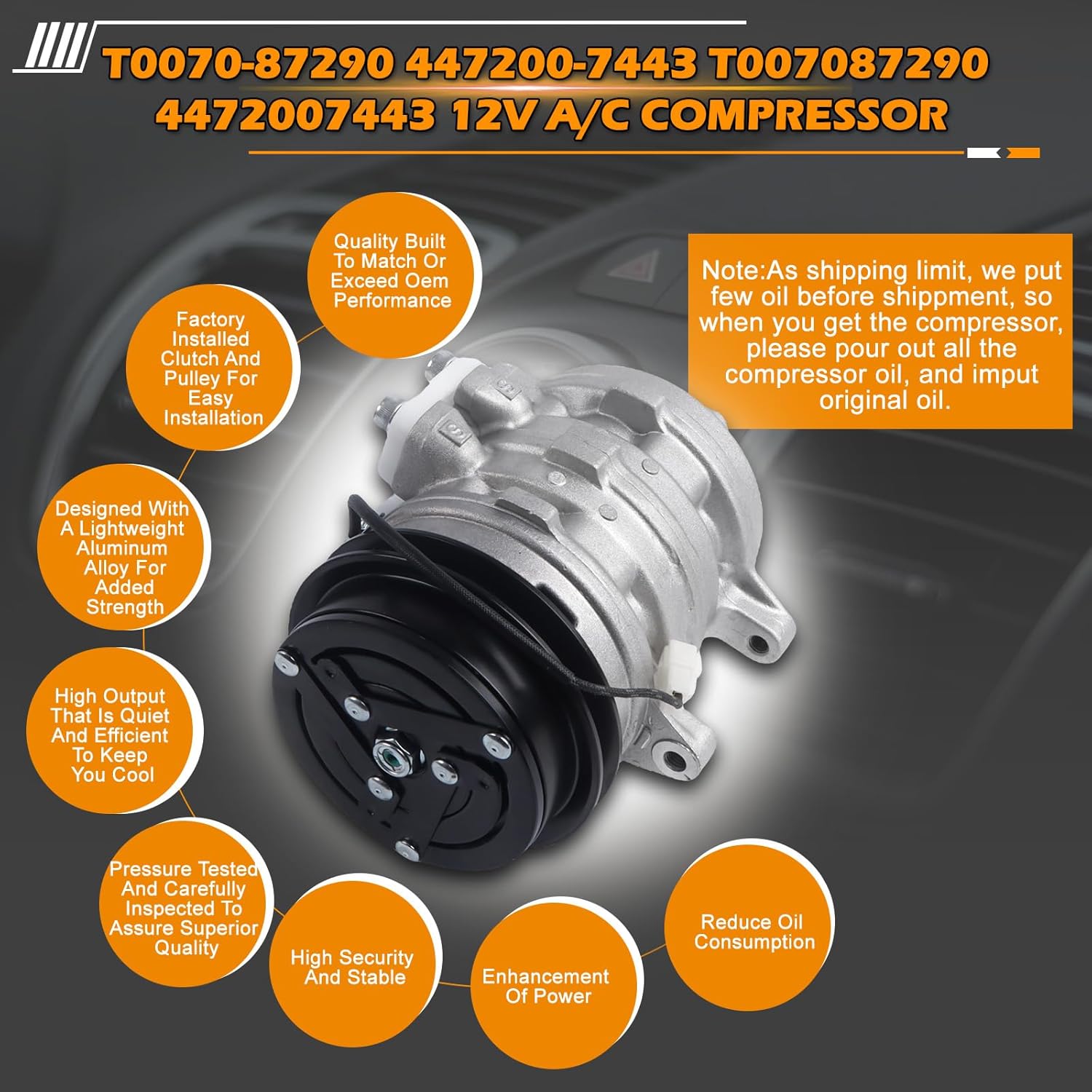 T0070-87290 T007087290 Air Conditioning Compressor for Kubota Tractor M4900 M5700 M6800 M8200 M9000-CAB M9000DT-CAB U35-S2 A/C Compressor with Clutch Assy Spare Parts