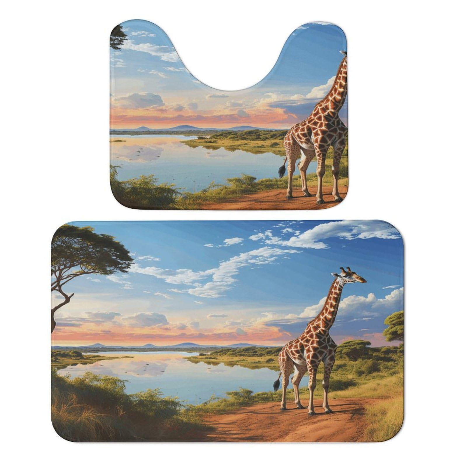 Tapis de sol en velours corail ultra doux motif girafe et paysage africain