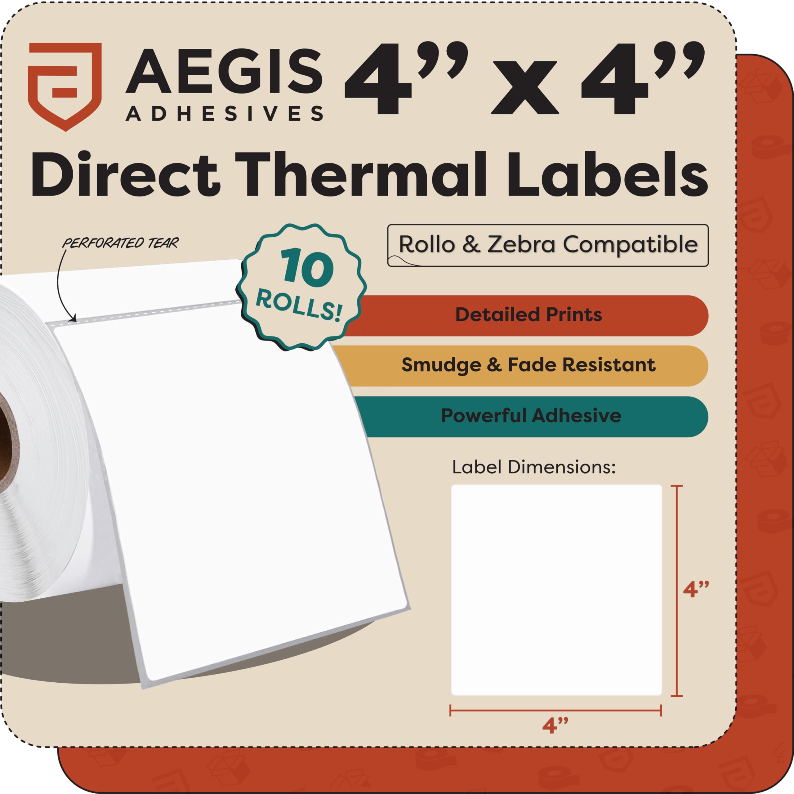 Lot de 3500 étiquettes thermiques directes 10,2 x 10,2 cm perforées
