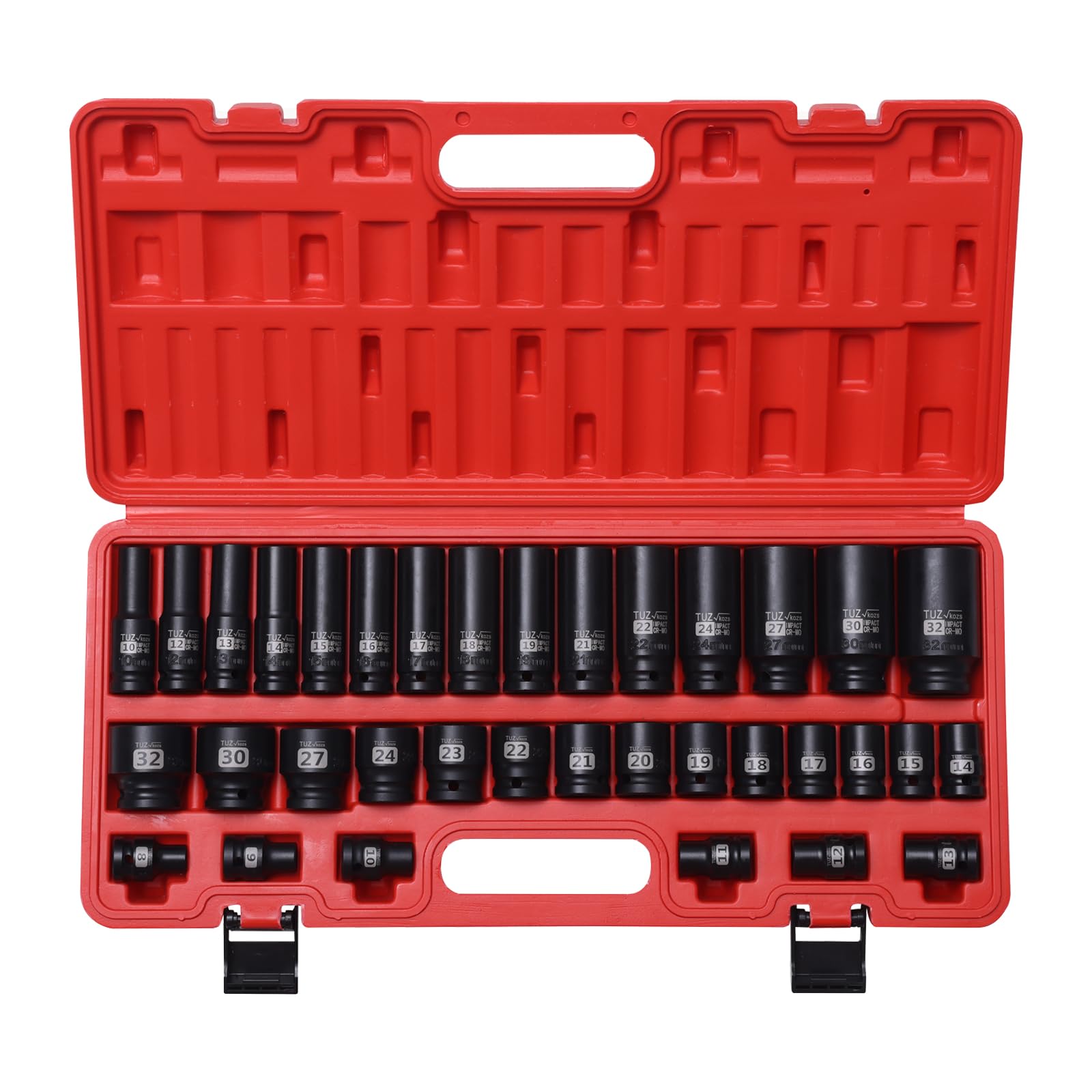 TUZkozs Hex Bit Socket Set 1/2 Drive,35 PCS Axle Nut Socket,Metric Shallow(8mm-32mm) & Deep(10-32 mm) Standard Sizes,CR-MO Alloy Steel for Auto Repair