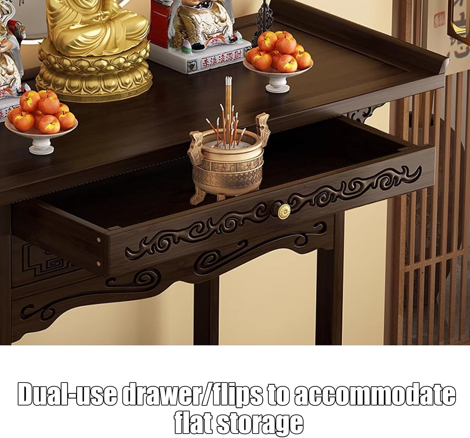 Altar Table, Meditation Table, Altar Tables with Storage, Chinese Buddha Niche Cabinet, Personal Shrine Altars Tables, for Displaying Jars, Plants, Books(31.50x15.75x39.37in)