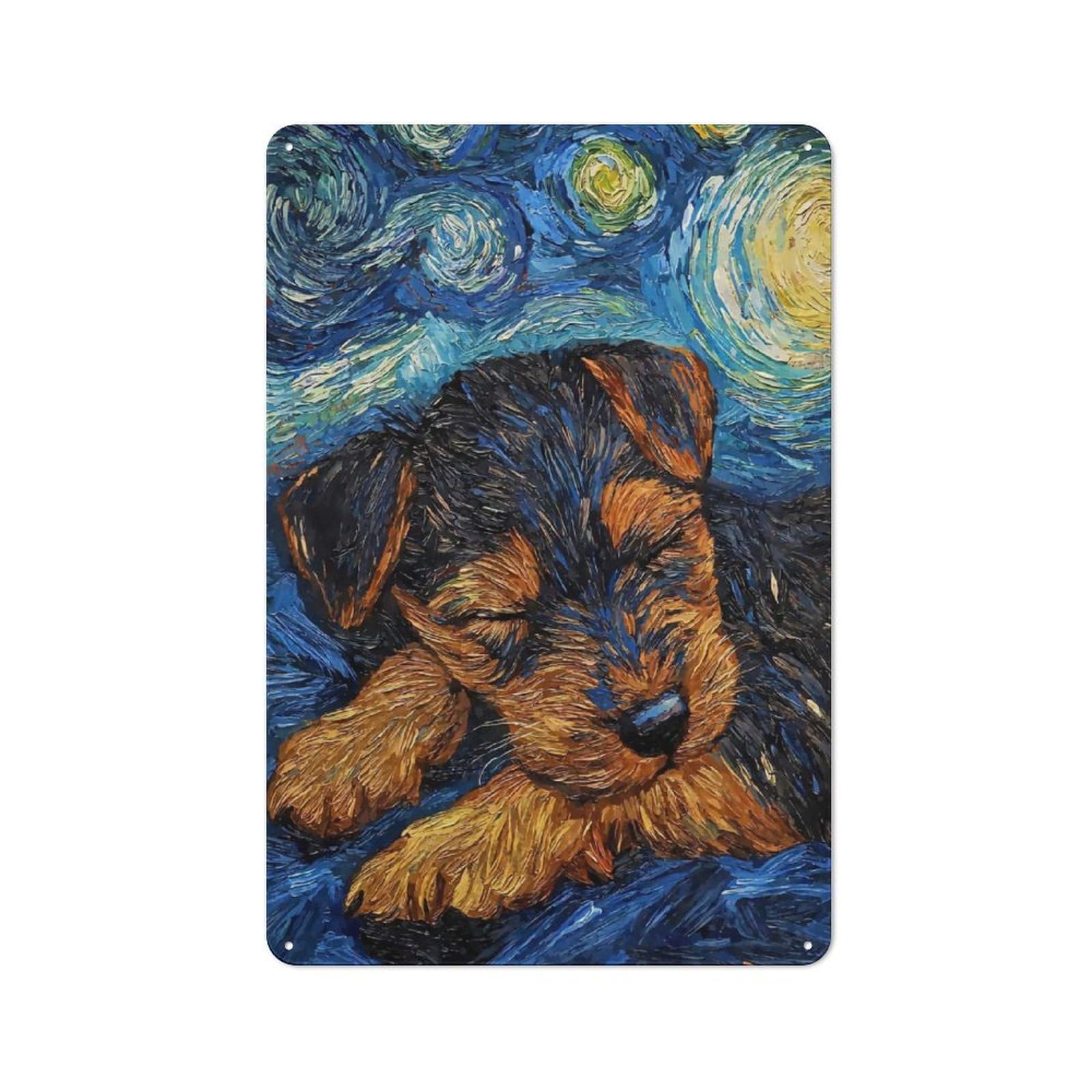 Junmoney Style-15 Welsh Terrier Puppy Starry Night Printed Metal Sign 30X20cm For Lounge Or Reading Corner, A Winter Wall Decor Update For Reading Corner Decorators