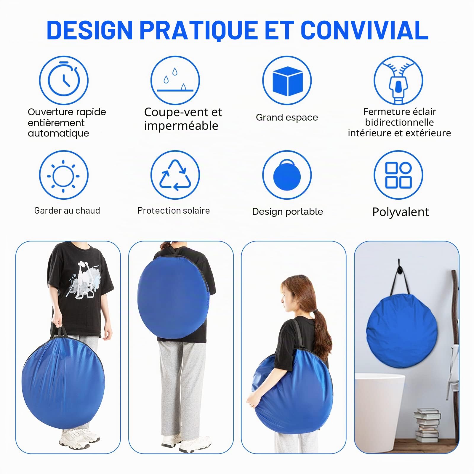 Tente de Douche Pop Up Toilette Cabinet de Changement Camping Abri de Plein Air Vestiaire Extérieure Intérieure Portable,Toilettes extérieures instantanées pour Camping randonnée Plage,Bleu