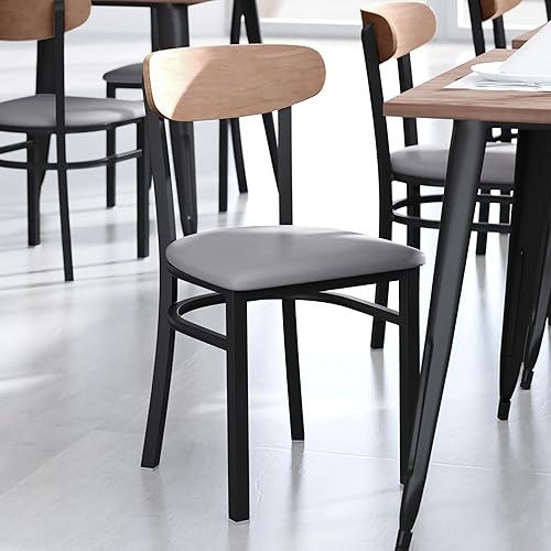 Miniatura 78 de Flash Furniture Wright - Silla de comedor de grado comercial, asiento de madera maciza con acabado de nogal y respaldo de boomerang, 500 libras de